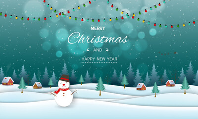 Merry Christmas and Happy new year background,celebrate theme on winter night village