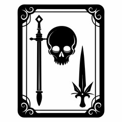 Dark fantasy concept art featuring a skull and swords in an ornate frame, perfect for game design assets and gothic inspired projects with a unique edge