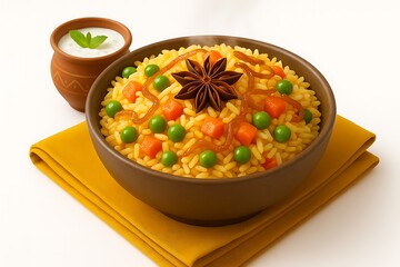 Vegetable pulao isolated on white background