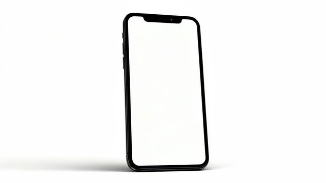 Sleek black smartphone with empty white screen, realistic style, isolated on white background. Concept of technology, mobile device design