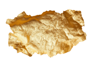 Crumpled gold foil texture isolated on a transparent background