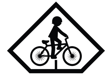 Black Silhouette of Person on Bicycle Within a Diamond Shaped Warning Sign
