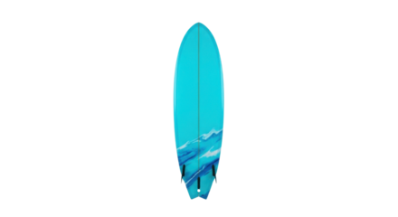 Turquoise surfboard with blue wave design isolated PNG with Transparent Background