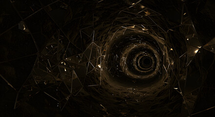 Fragmented Mirror Tunnel in Dark Cave
