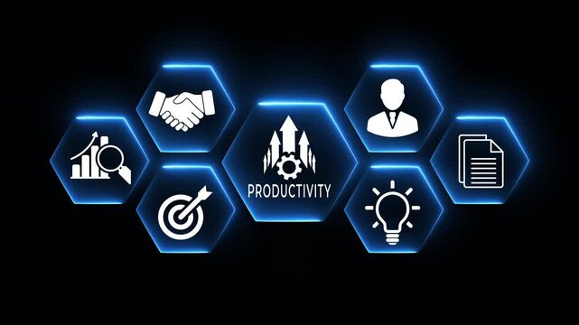 Productivity process concept on the transparent background.  Productivity icon for efficient and effective industrial management, lean cost and productivity growth. Motion graphics of efficiency idea.