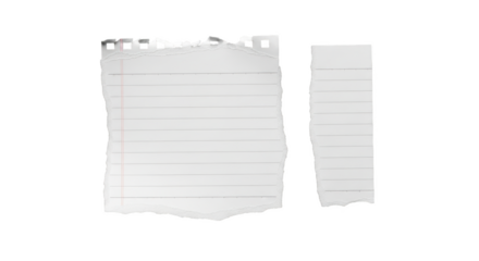 Two torn pieces of lined notebook paper isolated on isolated on transparent background