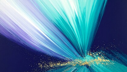 Abstract digital art featuring vibrant teal and purple light beams