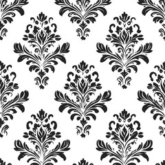 Damask pattern seamless sketch, hand drawn black floral ornamental motif — stock vector