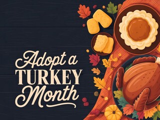 Fototapeta premium Celebrate adopt a turkey month with a festive thanksgiving feast illustration
