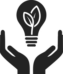 Fototapeta premium Hands holding eco light bulb with leaf sketch, hand drawn style — stock vector