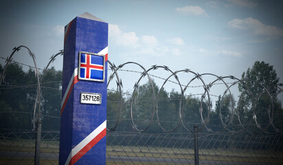 Border post with flag of Iceland - 3D illustration