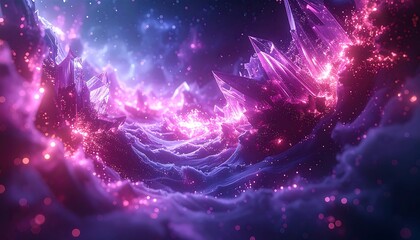 Fototapeta premium Abstract cosmic scene featuring glowing crystals and nebulous forms