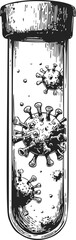 Fototapeta premium Virus particles in test tube sketch, hand drawn scientific illustration — stock vector