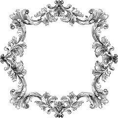 Ornate frame sketch, hand drawn baroque floral border with vintage decorative leaves &mdash; stock vector