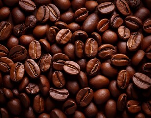 rich dark roasted coffee beans filling the frame in a detailed close up brown texture