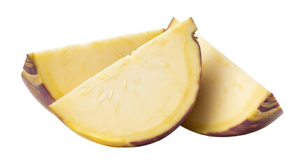 Isolated sliced rutabaga, a root vegetable, also known as swede for culinary uses