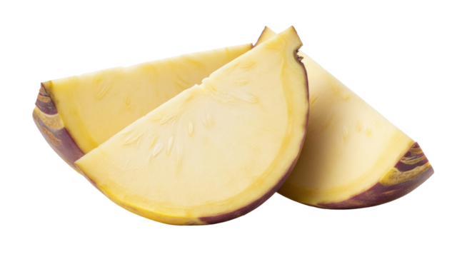 Isolated sliced rutabaga, a root vegetable, also known as swede for culinary uses