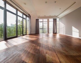 Obraz premium modern empty room with large windows and hardwood floors ideal for interior design inspiration