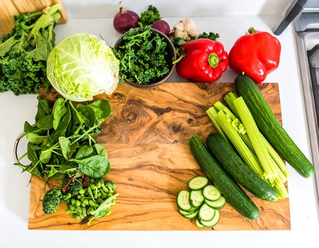 Fresh vegetables on a wooden cutting board