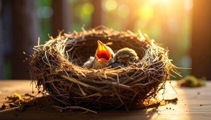 Baby birds sleeping in a nest
