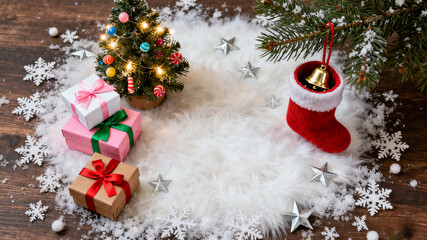 christmas decoration on wooden background
