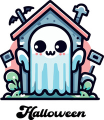 Cute spooky halloween logo icon vector white background .