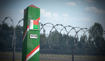 Border post with flag of Madagascar - 3D illustration