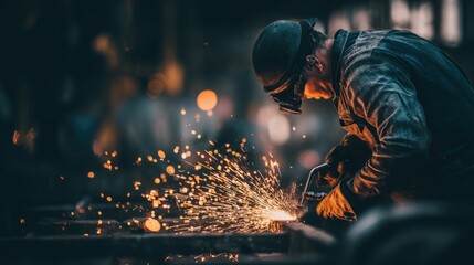 Welder working with sparks