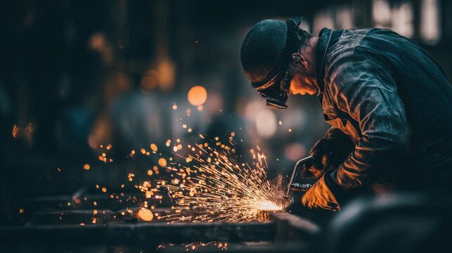 Welder working with sparks - Powered by Adobe