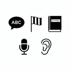  Language Learning Icons Set on White