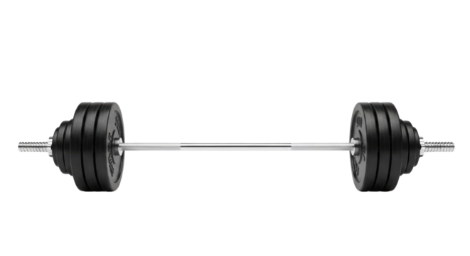 Barbell with weights for strength training isolated PNG with Transparent Background