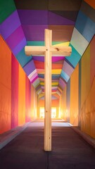 Naklejka premium Colorful tunnel with wooden cross
