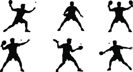 Table tennis silhouette, ping pong player poses, sports motion vector, paddle action illustration, athletic movement, training graphic, indoor game, vector art