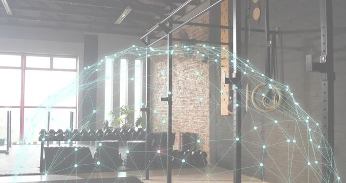 System initiating translucent overlay scanning gym for space mapping, tracing pull-up rig rings