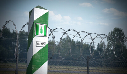 Border post with flag of Norfolk Island - 3D illustration