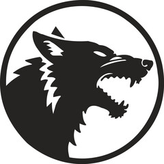 Fierce Wolf Head Silhouette in Circle Symbolizing Power and Strength. Resize and editable, EPS 10. 