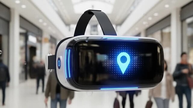 Futuristic Flat Floating VR Headset Surrounded by Glowing Holographic Shopping Icons for Cyber Monday Deals - Vector Illustration