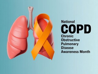 Orange ribbon on lungs signifies national copd chronic obstructive pulmonary disease awareness month