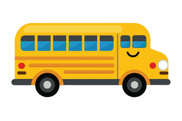 Cartoon Yellow School Bus Illustration With Smiling Face on White Background