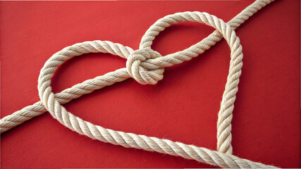 Obraz premium Thick Braided Rope Heart On Clean Surface