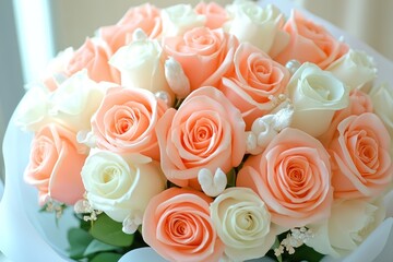 Obraz premium Delicate Peach and White Rose Bouquet Arrangement