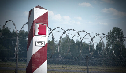 Border post with flag of Qatar - 3D illustration