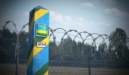 Border post with flag of Rwanda - 3D illustration