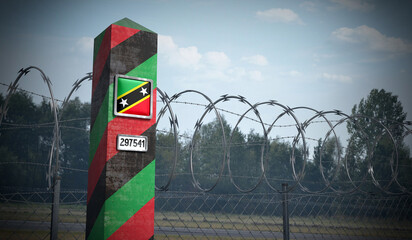 Border post with flag of Saint Kitts and Nevis - 3D illustration