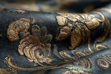 "Elegant Black Luxury Silk Velvet with Gold Floral Pattern – Abstract Decorative Wallpaper Design"