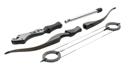 Recurve bow disassembled into parts isolated PNG with Transparent Background