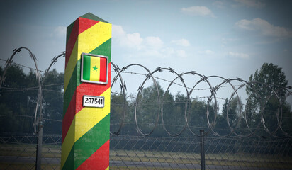 Border post with flag of Senegal - 3D illustration