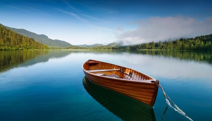 Obraz premium small wooden boat on still lake