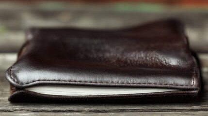 Dark brown leather notebook closeup