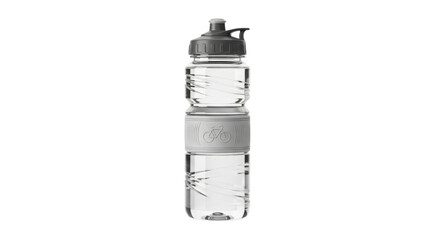 Clear water bottle with gray top and grip isolated PNG with Transparent Background